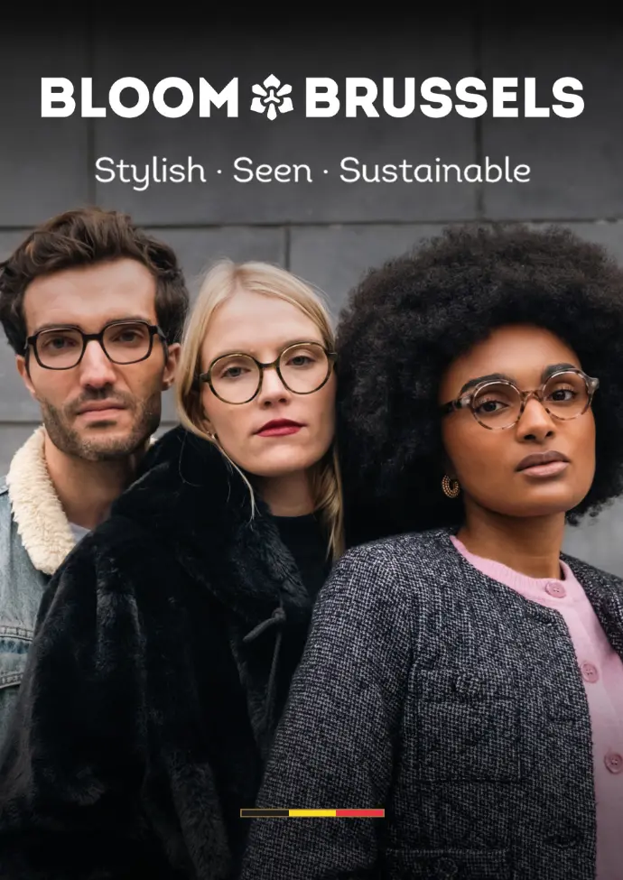 Image principale présentant des modèles portant des lunettes durables Bloom Brussels